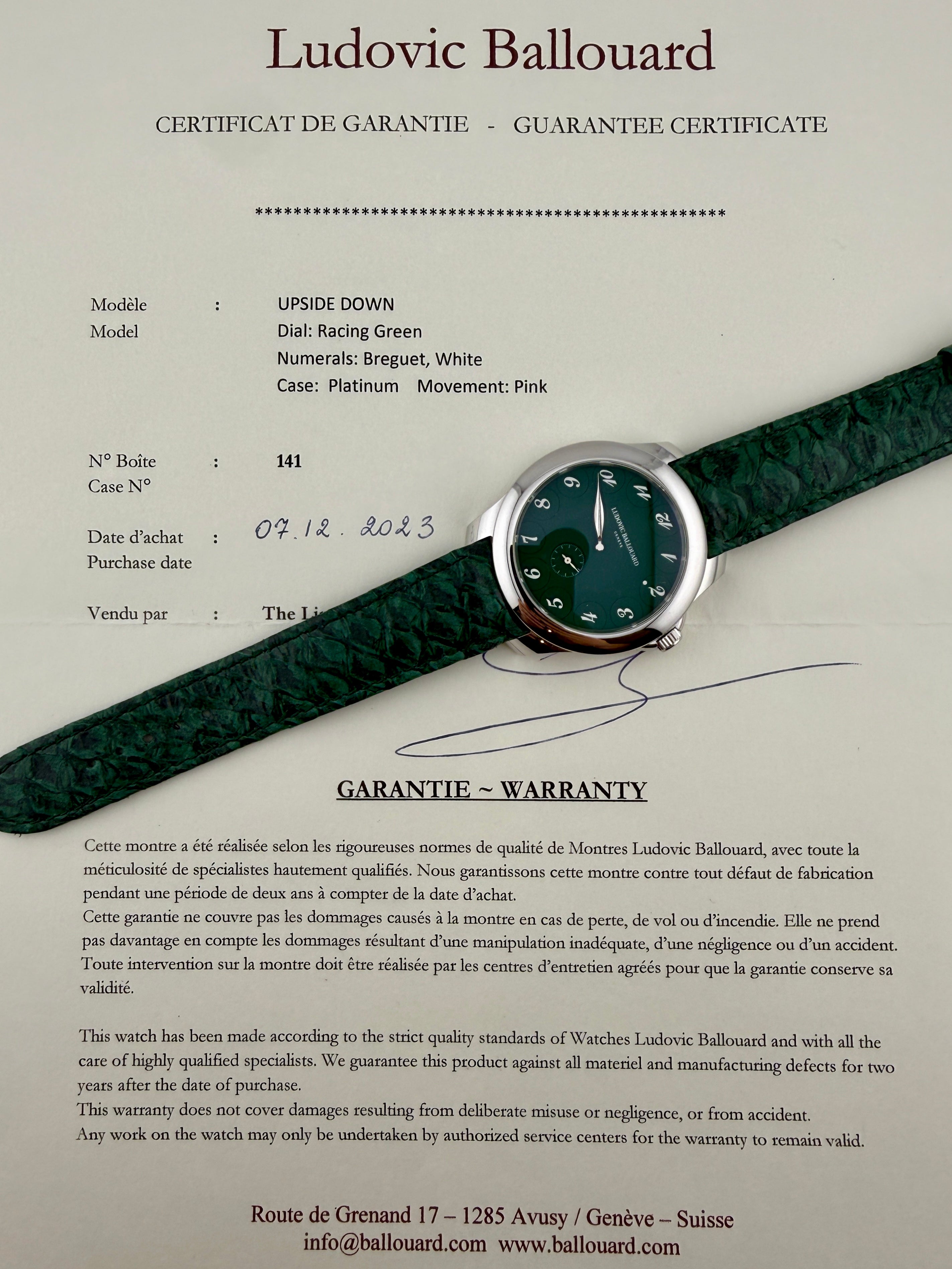 Ludovic Ballouard Platinum Upside down Racing green dial - Unique piece